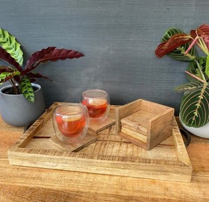 Jodhpuri Inc sous-verres carrés faits à la main en bois de noyer et bois de manguier tapis de protection et tampons pour tables - Product Image 5