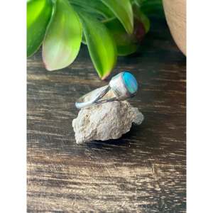 Navajo Handmade <b>Blue</b> <b>Opal</b> <b>Ring</b> Sterling Silver Size 5.5 Rose Gold Plated Bezel Setting - Product Image 3