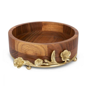 Nouveau bol rond en bois au design élégant avec accent de feuille d'or saladier à manger saladier pour la maison et l'hôtel - Product Image 1