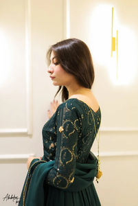 Ensemble de vêtements indien et pakistanais double couche vert Anarkali - Product Image 6