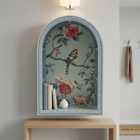 Étagère murale vintage en bois cintrée, décorative, avec motif floral et oiseaux, style ferme, boîte de rangement murale