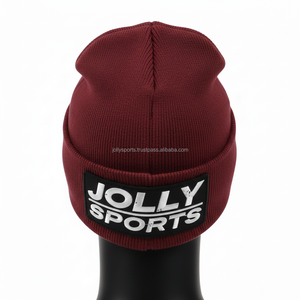 Bonnet en tricot acrylique pour femme, doux et extensible, couleur bordeaux, avec logo brodé personnalisé, bonnet jacquard. - Product Image 2