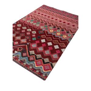 Alfombra de Salón Manchaha, Tejida a Mano, de Lana y Seda de Bambú, con Patrón Geométrico Rojo y Naranja -Les-1833 - Product Image 2