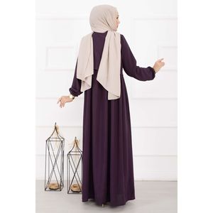 Vestido Estilo Bolero con Corte Holgado y Cintura Imperio en Color Ciruela, Estilo Modesto - Product Image 5