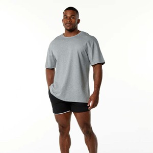 Camiseta 94% algodón 6% Spandex para hombre, prenda ajustada de manga corta y cuello redondo, color gris, con hombros al descubierto - Product Image 4