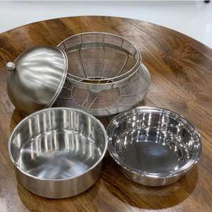 Nouveau design Casserole chauffante ronde argentée de style arabe en acier inoxydable fabriquée en métal pour Buffet Surving - Product Image 2