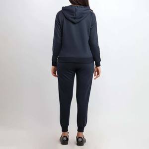 Couleur unie haute qualité 100% coton respirant Zip survêtement ensemble femmes debout avant lourd hiver sportif à capuche survêtement - Product Image 3