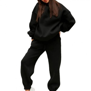 Automne hiver femmes 2 pièces sweat décontracté ensemble chaud polaire survêtement brodé capuche Jogging pantalon solide motif tenues - Product Image 5