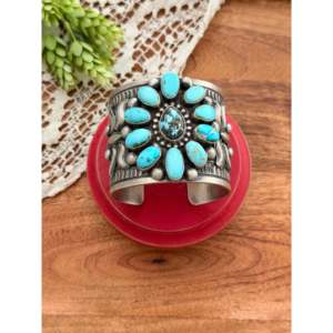 Tillie Jon Fashion Cuff Bracelet Multi-Turquoise & Sterling Silver Cluster Design - Product Image 1