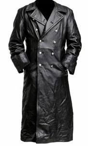 Mens Premium Quality <strong>German</strong> Classic <strong>WW2</strong> Officer's <strong>Uniform</strong> Black Leather Trench Coat Thick Fleece Fabric Washed Technic Handmade - Product Image 6