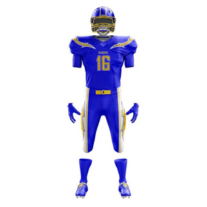 Ensemble de maillots de football américain pour hommes, bleu et jaune, imprimé numérique 16, col en V, manches courtes, anti-humidité, coupe classique - Product Image 1