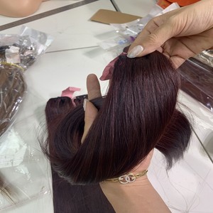วิกผมแท้สีเบอร์กันดีวิกผมแท้แบบ HD ปักลายกระดูกตรงด้านหน้าสำหรับวิกผมมนุษย์สีดำ100เวียดนามขายดี