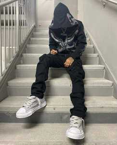 Rhinestone Full Zip Up Streetwear Sudadera con capucha de bolsillo Casual Sudadera con capucha personalizada para hombre Sudadera con capucha unisex - Product Image 4