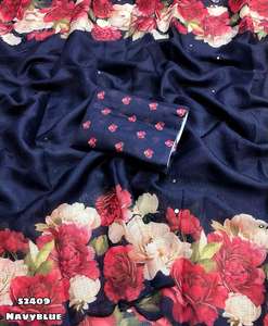 สารีผ้าฝ้ายนิ่มพิมพ์ลายดอกไม้ผ้าชีฟองพร้อมกระจกฟอยล์ที่สวยงามและตัดขอบทั้งหมด - Product Image 3