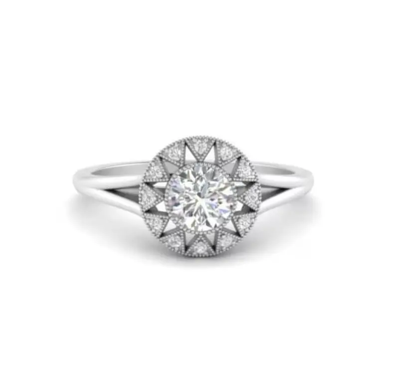 Женское кольцо с бриллиантами в стиле арт-деко, в стиле лаборатории, с винтажным шармом, круглое кольцо с бриллиантом в винтажном стиле, кольцо из белого золота