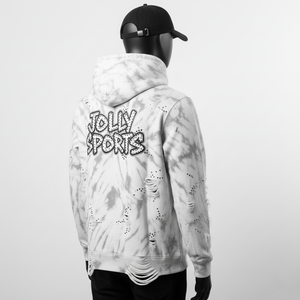 350 GSM Premium <b>Men</b> <b>Tie</b> Dye Hoodie Soft Cotton Fabric Black <b>Grey</b> Distressed Holes Custom Logo Stud Basics Hoodie - Product Image 3