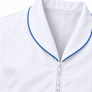 Blouse Médicale Blanche Optique Unisexe avec Passepoil Bleu et Fermeture Éclair – Uniforme de Laboratoire Personnalisable pour le Secteur de la Santé – Vente en Gros – Fournisseur OEM - Product Image 6