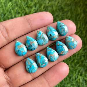 Bleu cuivre Turquoise poire forme Cabochon 10x14mm Lot de pierres précieuses en vrac pour la fabrication de bijoux anneau pendentif Bracelet - Product Image 2