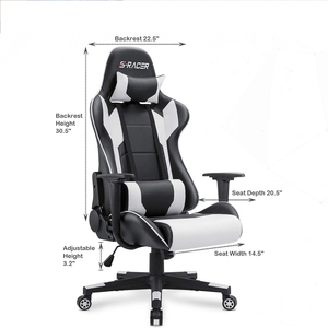Silla de Juego Ergonómica de Respaldo Alto con Reposacabezas y Soporte Lumbar Ajustable, Silla de Escritorio de Cuero, Giratoria, Estilo Racing - Product Image 6