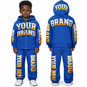 Custom Kids Streetwear Tracksuit Set Zip <b>up</b> French Terry 100% Cotton Puff Print <b>Boys</b> Hoodie and Sweatpants Tracksuits - Product Image 3