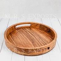 Plateau de rangement et décoratif rond de grande taille, finition bois naturel, matériau en résine, pour la maison, l'hôtel, le restaurant, prix très bas