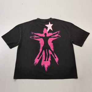 Camiseta Personalizada para Hombre, Corte y Confección a Medida, Hombros Caídos, Cuello Redondo, Algodón Grueso, Oversize, con Apliques Bordados, Estilo Cuadrado, 100% Algodón - Product Image 1