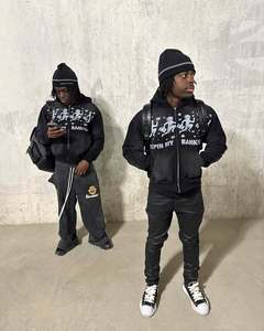 เสื้อฮู้ดผู้ชายซิปลายเฮฟวี่เวทสำหรับผู้ชายเสื้อผ้าแนวสตรีทผ้าเฟรนช์เทอร์รี่ผ้าซักใช้งานได้ตามต้องการ - Product Image 1