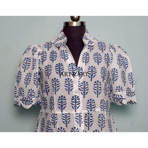 Robe trapèze mi-longue pour femme en pur coton, imprimé numérique floral délicat, taille naturelle, avec ceinture élégante, idéale pour les fêtes - Product Image 2