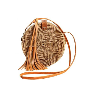 Elegante bolso de ratán de playa bohemio para mujer, monedero redondo de paja tejido a mano con correa de cuero para la moda de verano - Product Image 4