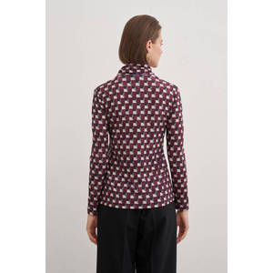 เสื้อเบลาส์ลายปกแมนดารินสีพลัมสำหรับใส่ทำงานแบบลำลอง - Product Image 6