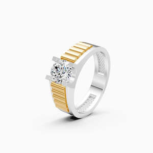 Rugged Band <b>Mens</b> Solitaire Lab Grown Diamond Ethical Bold <b>Ring</b> With 1.23 Ct Round | In 9K Yellow White And Rose Gold - Product Image 2