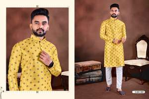 Ensemble Kurta Pyjama en Soie Jacquard Élégant pour Hommes Vêtements de Fête Vêtements Ethniques Indiens Traditionnels Costume Confortable et Stylé - Product Image 2