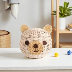 Cesta organizadora de mimbre trenzada a mano con forma de oso de peluche, lujosa decoración para habitación infantil. - Product Image 4