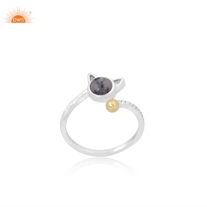 Bague à tige réglable en argent sterling 925 avec motif de dendrite rond et doublure, fabricant de bijoux sur mesure - Product Image 1