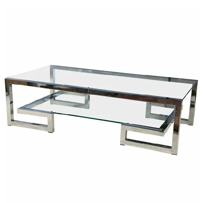 Wohn möbel Dekorative Fabrik Silber Fertiger Edelstahl Couch tisch Luxus-Mittel tisch mit Glasplatte