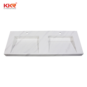 Kkr 대리석 질감 벽 걸이 대야 더블 싱크 상업 호텔 커스터마이즈 세면대 도매 가격 - Product Image 5