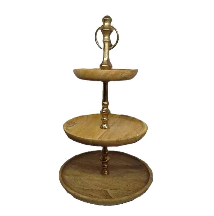 Hot Sale Chocolate Sweet Server Wooden Cake Stand Rounded Cake Stand Set Unique Style Decorative Cake Server Stand With 5 Tier