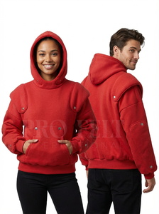 Sweat-shirts décontractés chauds et confortables avec boutons-pression pour unisexe, sweat-shirt d'hiver avec capuche, sweat-shirts en laine unis et simples pour hommes - Product Image 6