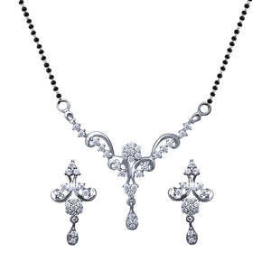 Compre un Conjunto de Mangalsutra de Plata Pura, Joyería Fina con Diamante de Corte Esmeralda Chapado en Oro, para Regalo de Boda o Fiesta para Esposa - Product Image 1