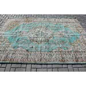 Grand tapis turc de 6x8,8 pieds, tapis vintage, tapis à bordures bleues - Product Image 3