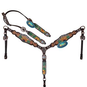 Ensemble de harnais et de collier de poitrail en cuir de haute qualité_ Couture en cuir brut Équipement d'équitation Accessoires - Product Image 1