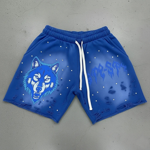 Shorts unisexes en molleton français uni, sans motif, avec strass, de haute qualité, grammage lourd, impression personnalisée du logo - Product Image 5