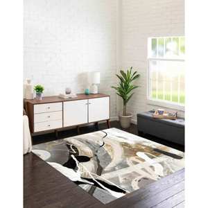 Tapis imprimé abstrait, tapis rond moderne gris populaire de petite taille, antidérapant, tapis en chenille - Product Image 4