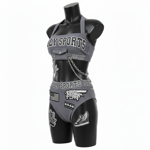 ชุดบิกินี่พรีเมียมสำหรับผู้หญิง ผ้าไนลอนผสมสแปนเด็กซ์ 225 GSM สีชาร์โคล แบบริบบิ้น พร้อมกระเป๋าซิป  รับสกรีนโลโก้ ชุดบิกินี่ผู้หญิง - Product Image 4