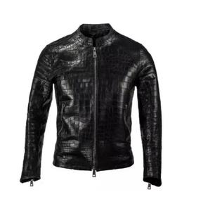 Veste pour homme en cuir de mouton, prix de gros faible MOQ, veste en cuir de crocodile véritable faite à la main pour homme, col montant élégant, OEM - Product Image 1