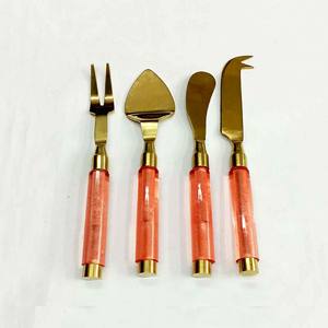 Arrival <b>Food</b> Grade Stainless Steel Thick Round White Marble Handle Stainless Steel Cheese <b>Slicer</b> & Spreader Tools Set - Product Image 1