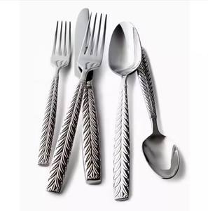 304 ensemble de vaisselle de qualité alimentaire manche martelé unique ensemble de couverts en acier inoxydable couteau à Steak fourchette à salade cuillère couverts couverts - Product Image 3