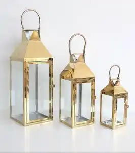 Linternas de diseño de Metal de acero inoxidable para decoración, linternas modernas y lujosas de color dorado