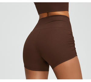 Pantalones cortos de yoga plisados laterales Pantalones cortos de motorista deportivos para correr Levantamiento de cadera elásticos Pantalones cortos de entrenamiento de verano para mujer personalizados con logotipo personalizado - Product Image 2