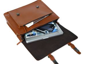 Sac à main pour ordinateur portable de 15 pouces en cuir véritable Tan, professionnel, élégant, avec bandoulière réglable, léger - Product Image 3